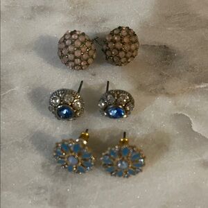 Elegant Blue and Pink Stud Earrings Set